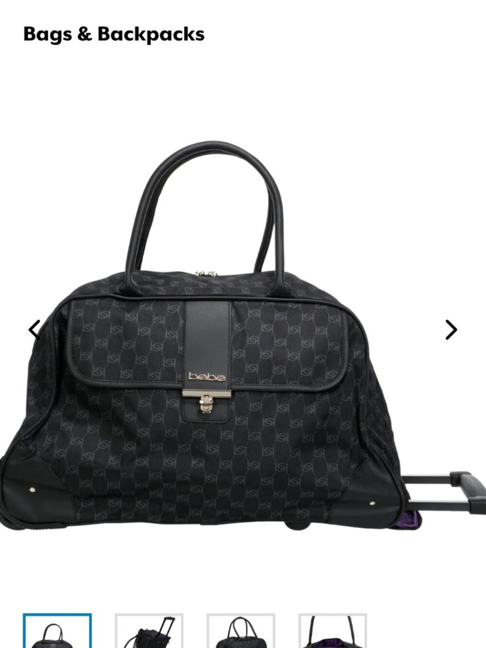 NWT Bebe 22" Meredith Rolling Duffel Bag